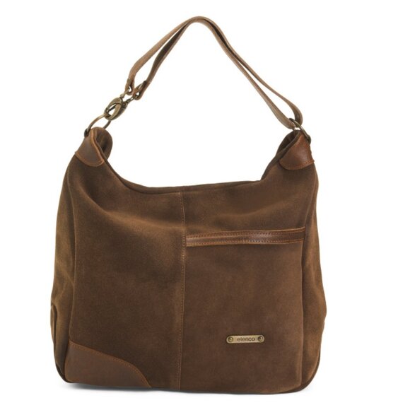 ELENCO Brown Made In Portugal Suede Hobo With Front Pocket